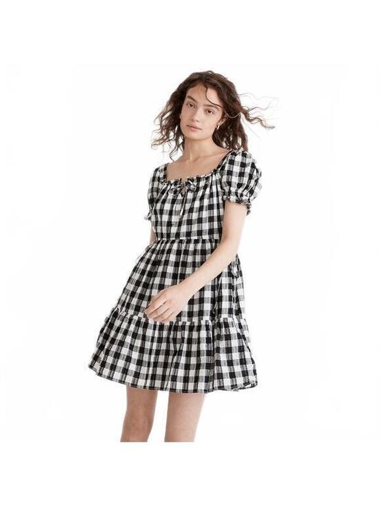 Madewell Dresses & Skirts - Madewell Gingham Milkmaid Babydoll Olivia Rodrigo Mini Dress Black White Small